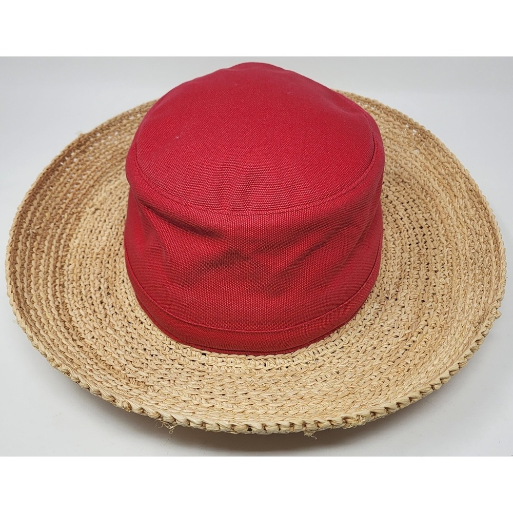 Scala Studios Wide Brim Straw Sun Hat Women's OS Red Crown Resort Wear Beach
